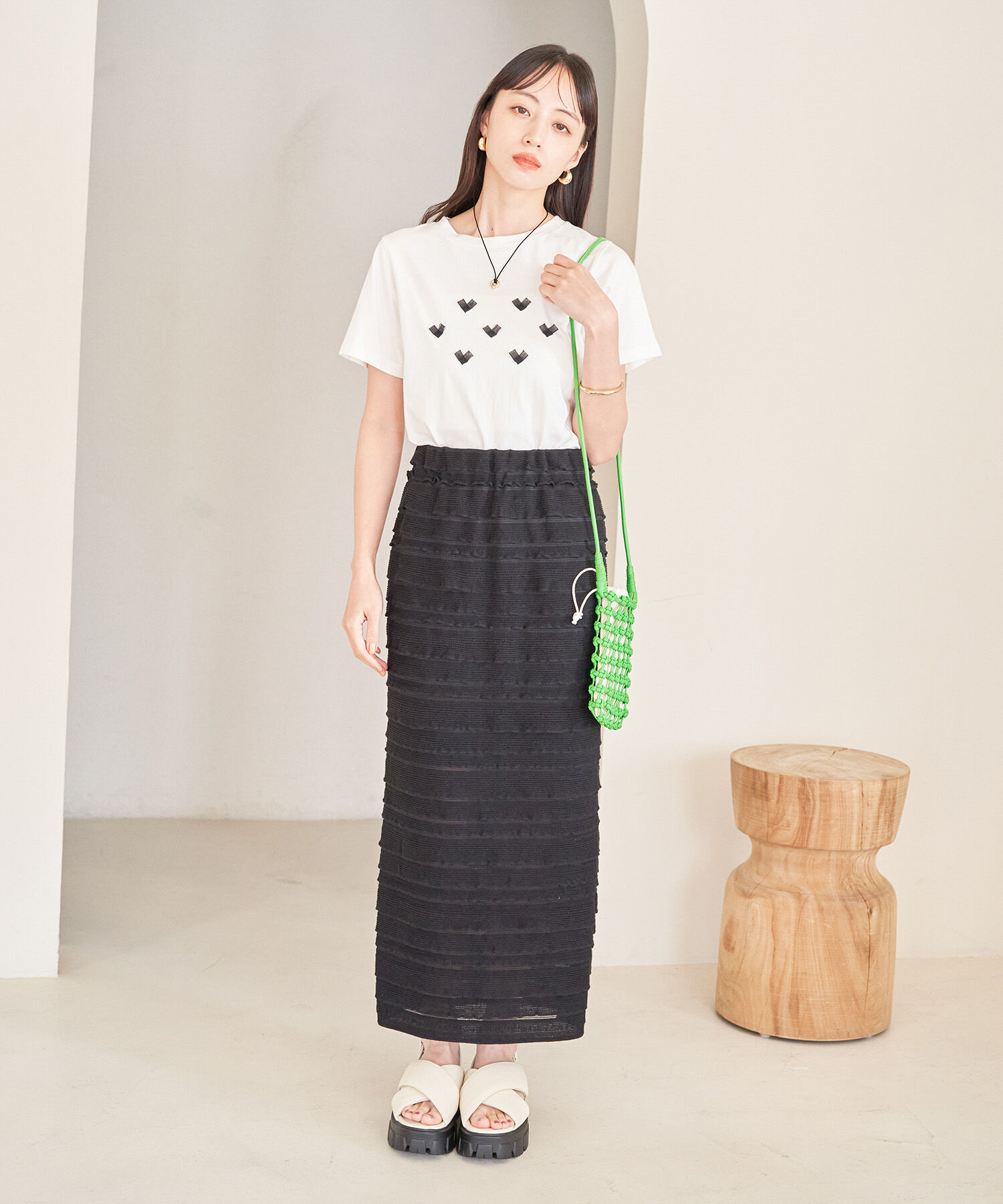 VIS「【選べる着丈】フリンジカットロングスカート【洗える】」|スカート|