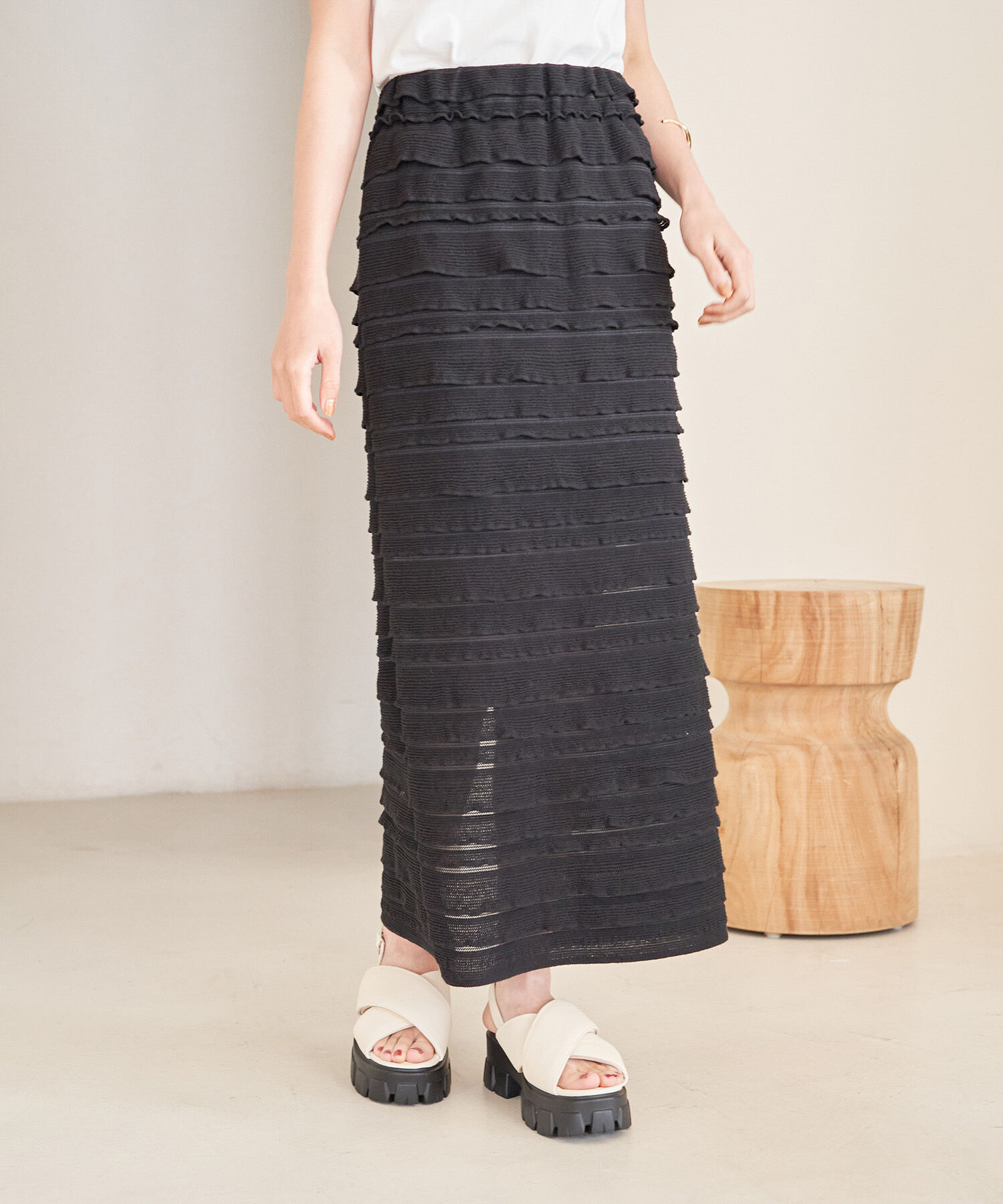 VIS「【選べる着丈】フリンジカットロングスカート【洗える】」|スカート|