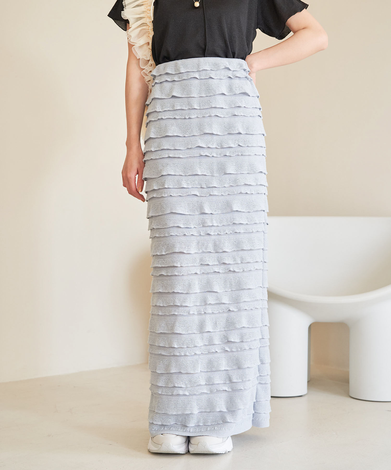 VIS「【選べる着丈】フリンジカットロングスカート【洗える】」|スカート|グレー系(09)
