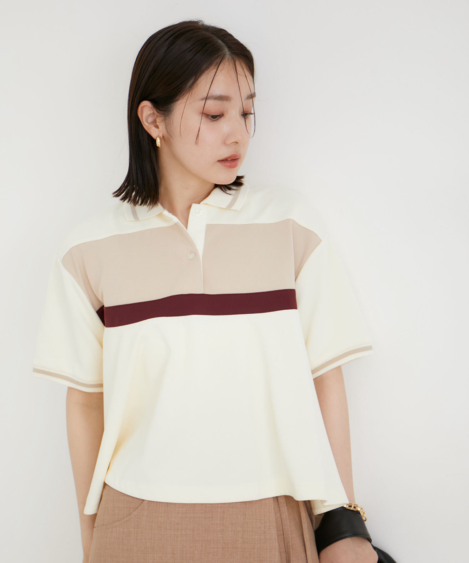 VIS「【洗える】裾フレアポロトップス」|ポロシャツ|