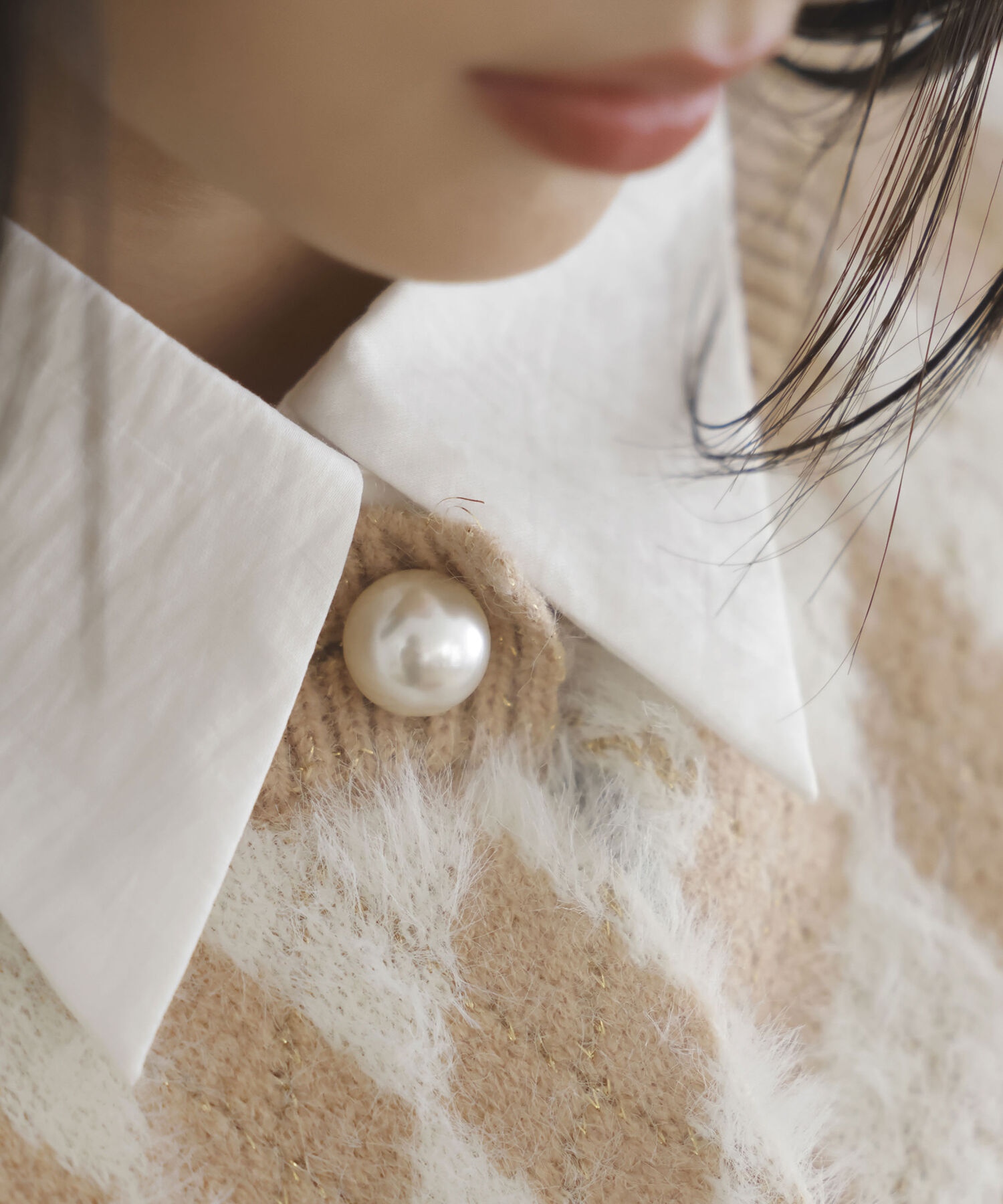 VIS「ミニアーガイル柄ビックパールボタンカーディガン」|カーディガン|