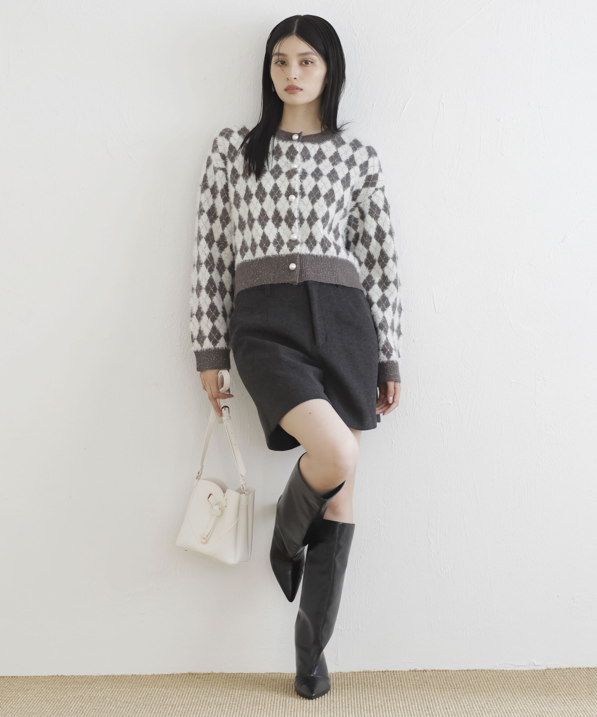 VIS「ミニアーガイル柄ビックパールボタンカーディガン」|カーディガン|