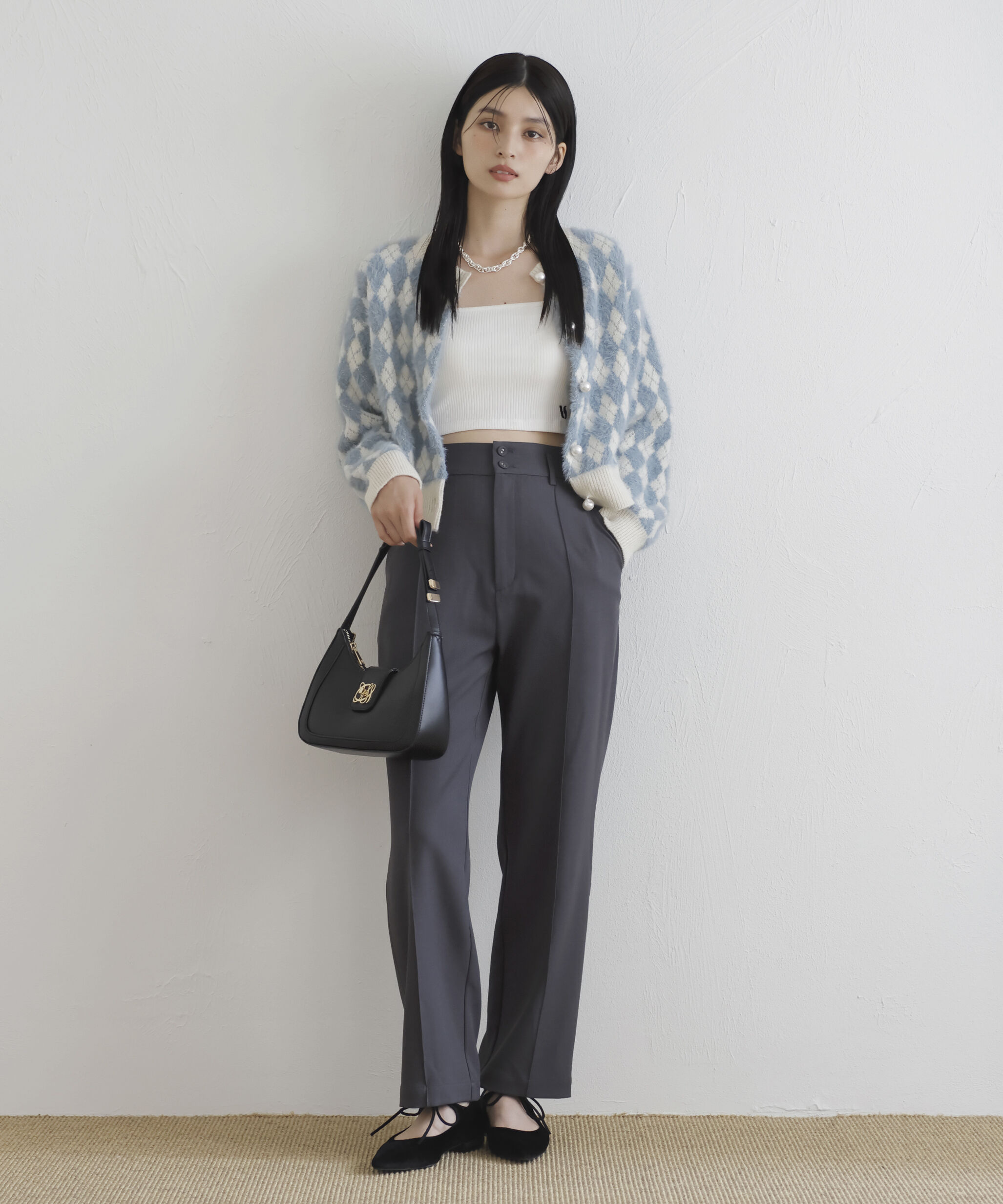 VIS「ミニアーガイル柄ビックパールボタンカーディガン」|カーディガン|