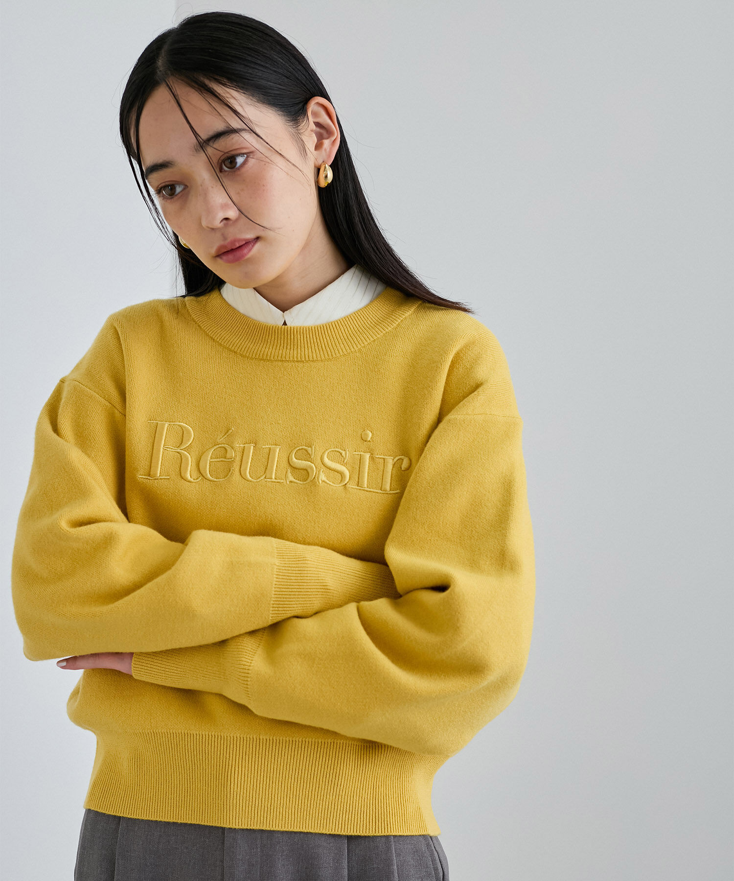 VIS「スウェットライク刺繍ロゴニットプルオーバー」|ニット・セーター|