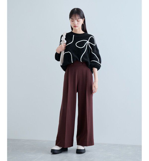 VIS「【美warm】ストレッチ釦付きワイドパンツ/スラックス【アンチピリング/防シワ/洗える】」|チノ|