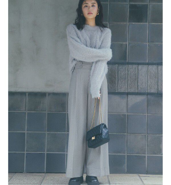 VIS「【美warm】ストレッチ釦付きワイドパンツ/スラックス【アンチピリング/防シワ/洗える】」|チノ|