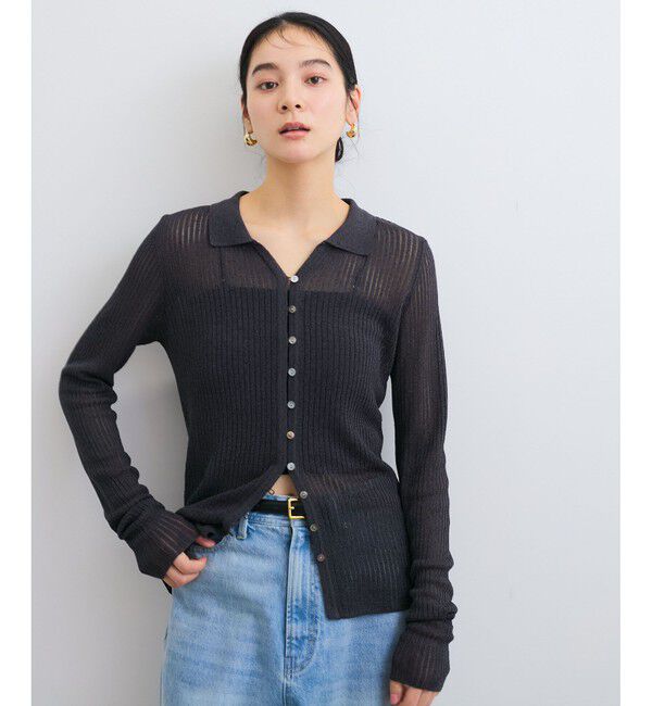 VIS「シアーポロ襟リブカーディガン」|カーディガン|チャコール(06)