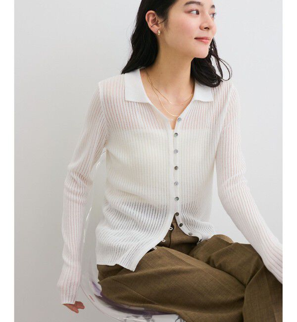 VIS「シアーポロ襟リブカーディガン」|カーディガン|ホワイト(10)