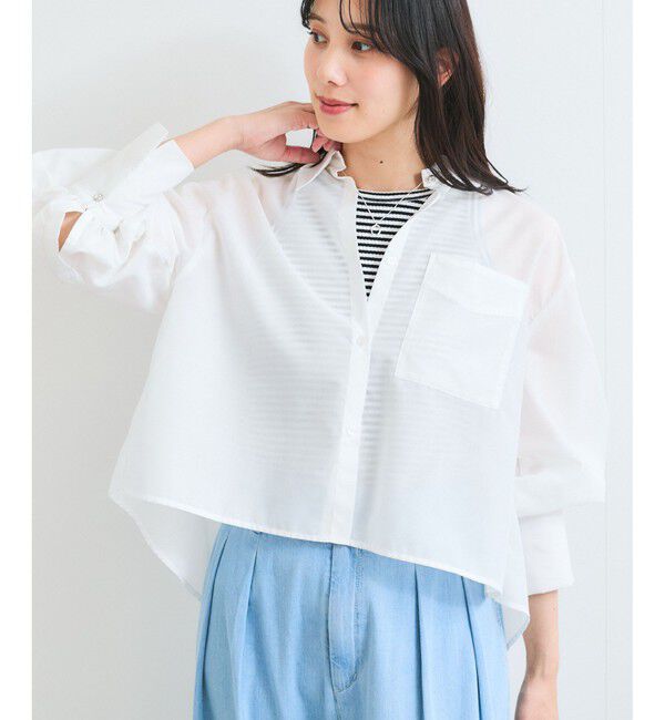 VIS「【防シワ/接触冷感/洗える】ボリュームスリーブショート丈シアーシャツ」|シャツ・ブラウス|ホワイト(10)