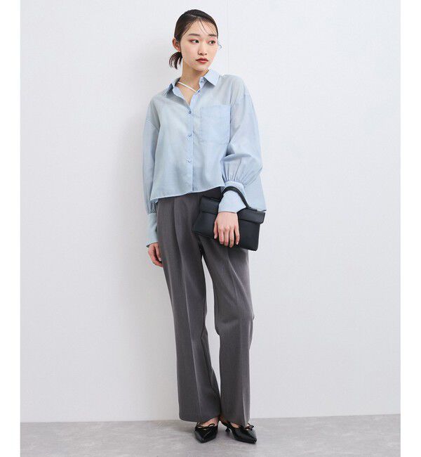 VIS「【防シワ/接触冷感/洗える】ボリュームスリーブショート丈シアーシャツ」|シャツ・ブラウス|