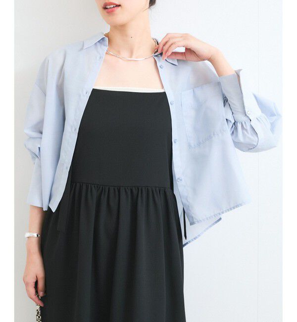 VIS「【防シワ/接触冷感/洗える】ボリュームスリーブショート丈シアーシャツ」|シャツ・ブラウス|