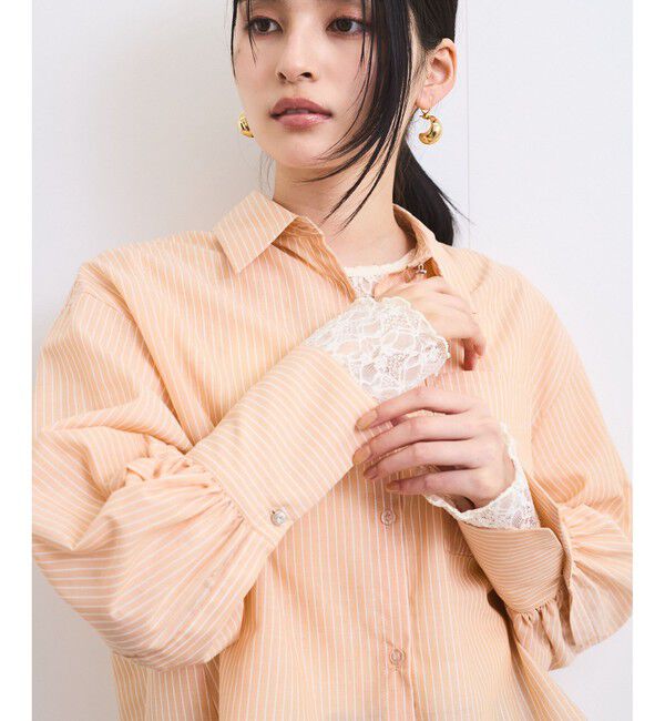 VIS「【防シワ/接触冷感/洗える】ボリュームスリーブショート丈シアーシャツ」|シャツ・ブラウス|