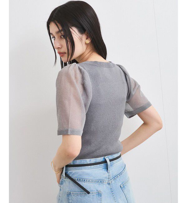 VIS「【洗える】スクエアネックシアーハーフスリーブニット」|ニット・セーター|