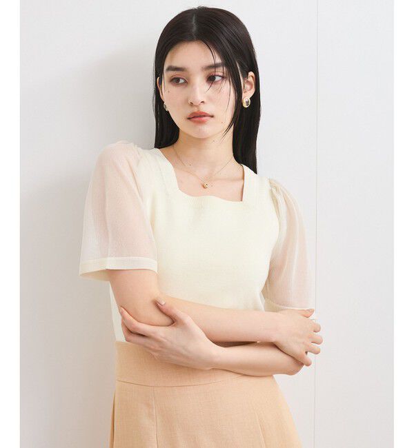 VIS「【洗える】スクエアネックシアーハーフスリーブニット」|ニット・セーター|