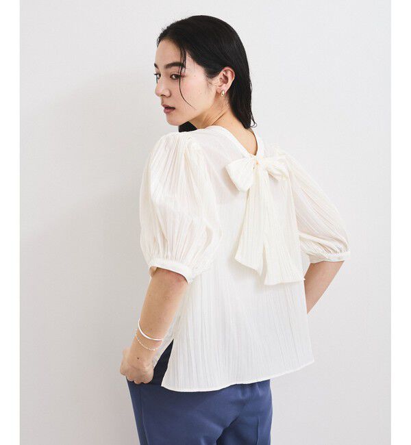 VIS「【2WAY】ビッグリボンハーフスリーブブラウス【洗える】」|シャツ・ブラウス|