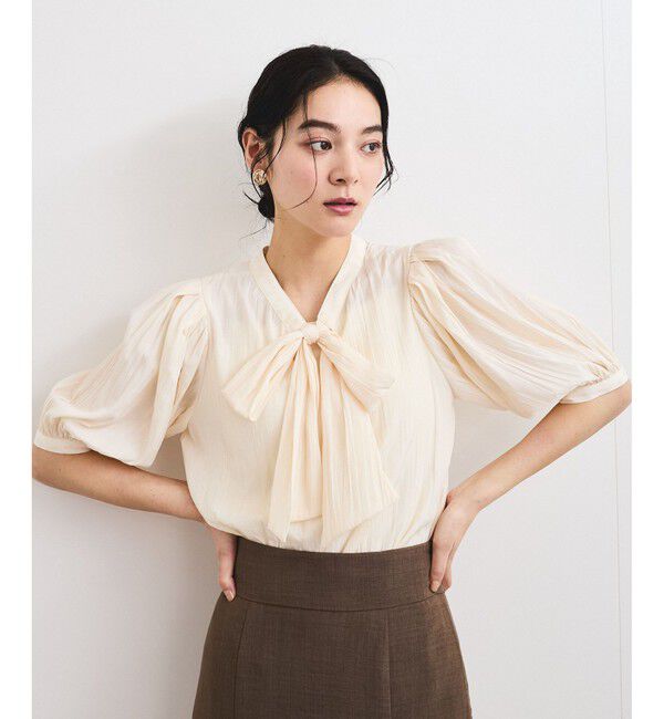 VIS「【2WAY】ビッグリボンハーフスリーブブラウス【洗える】」|シャツ・ブラウス|ベージュ(27)