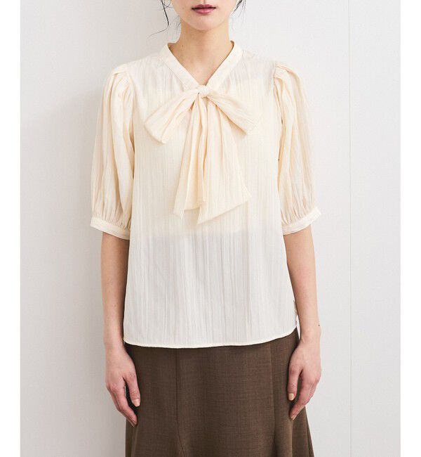 VIS「【2WAY】ビッグリボンハーフスリーブブラウス【洗える】」|シャツ・ブラウス|
