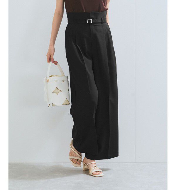 VIS「【新色追加】【防シワ/接触冷感】ベルトディテールタックワイドスラックスパンツ」|スラックス|