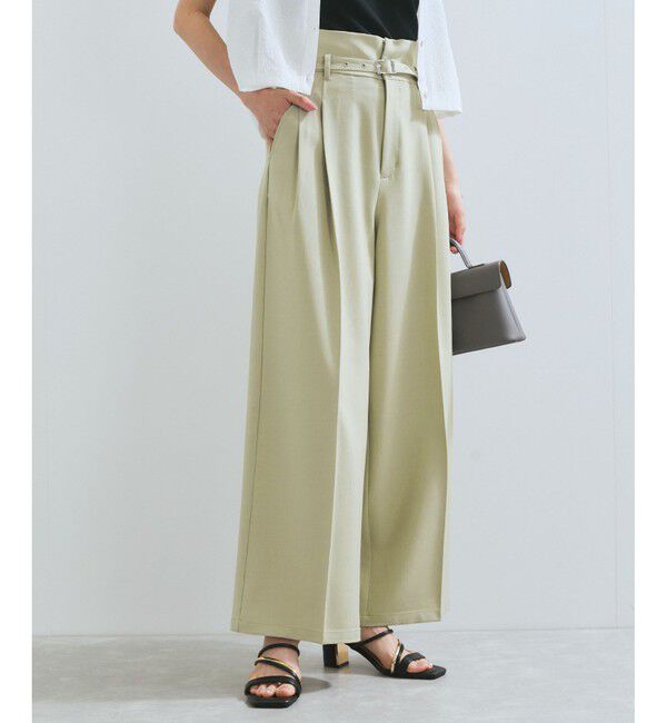 VIS「【新色追加】【防シワ/接触冷感】ベルトディテールタックワイドスラックスパンツ」|スラックス|