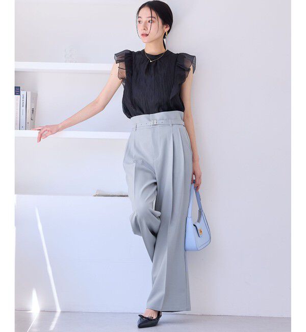 VIS「【新色追加】【防シワ/接触冷感】ベルトディテールタックワイドスラックスパンツ」|スラックス|