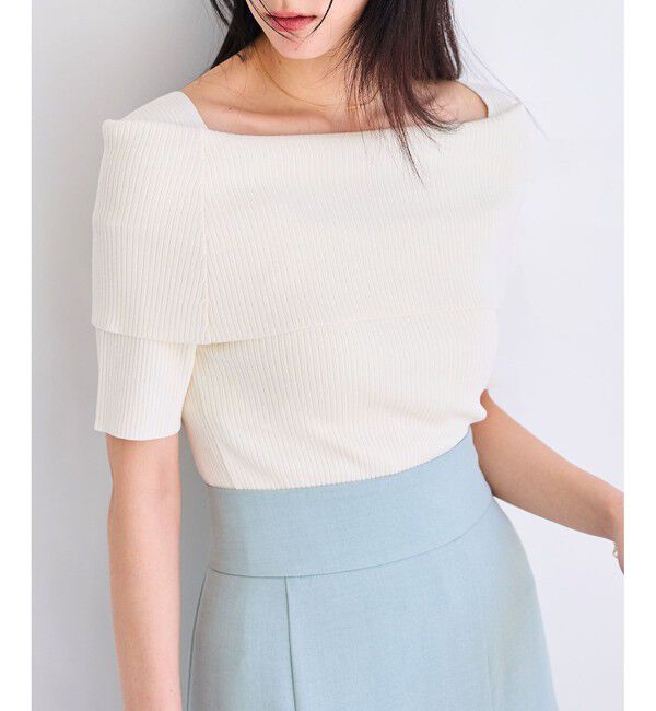 VIS「【アンチピリング/UVケア/洗える】オフショルハーフスリーブニット」|ニット・セーター|オフホワイト(15)