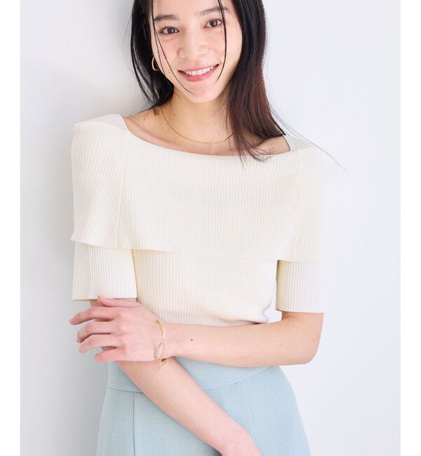 VIS「【アンチピリング/UVケア/洗える】オフショルハーフスリーブニット」|ニット・セーター|