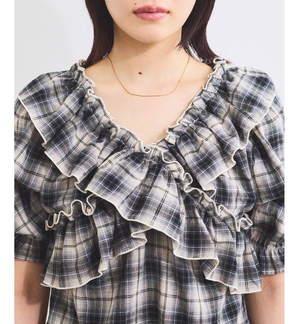 VIS「【2WAY】フリルチェックブラウス」|シャツ・ブラウス|