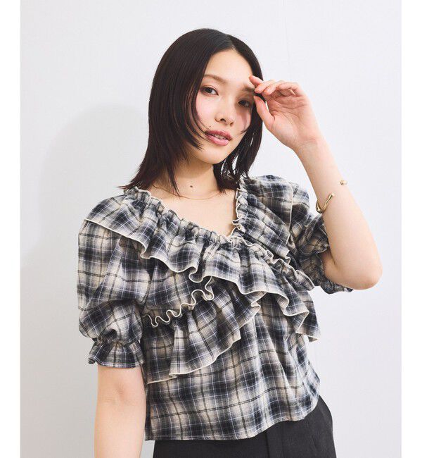 VIS「【2WAY】フリルチェックブラウス」|シャツ・ブラウス|
