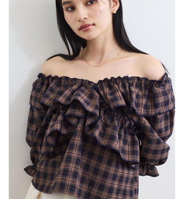 VIS「【2WAY】フリルチェックブラウス」|シャツ・ブラウス|