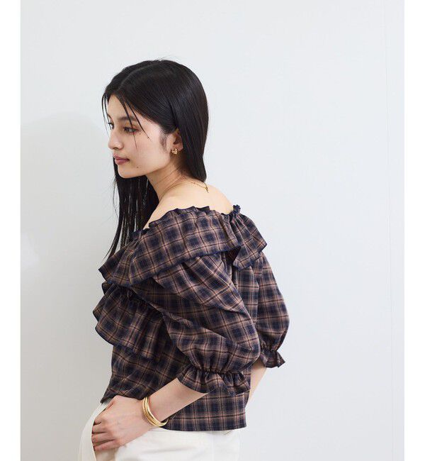 VIS「【2WAY】フリルチェックブラウス」|シャツ・ブラウス|