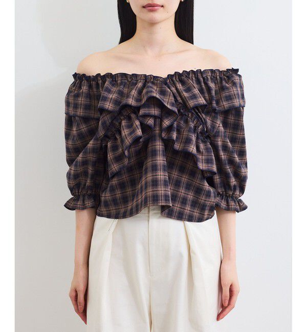 VIS「【2WAY】フリルチェックブラウス」|シャツ・ブラウス|