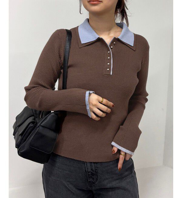 VIS「ダブルカラーポロニットトップス」|ニット・セーター|