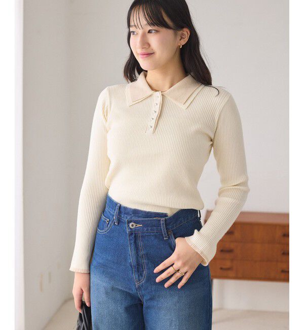 VIS「ダブルカラーポロニットトップス」|ニット・セーター|