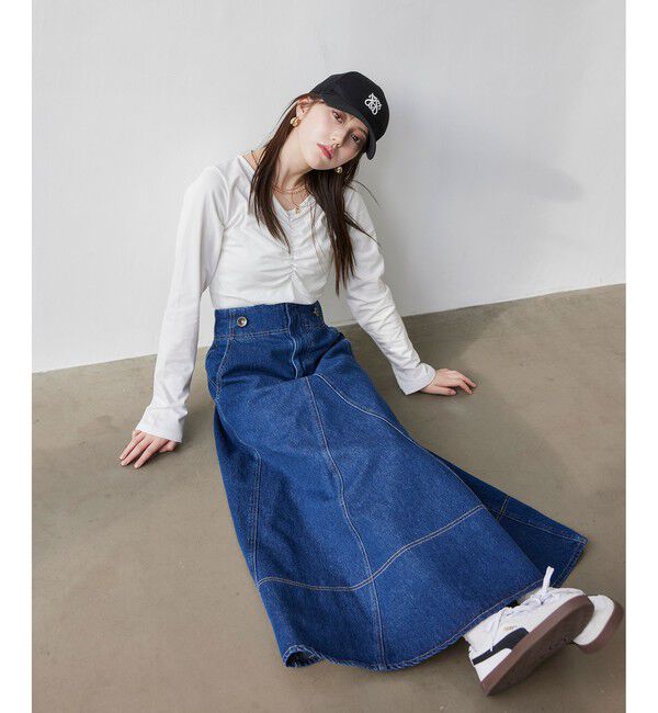 VIS「バックレースアップフレアデニムスカート/イージーケア」|スカート|