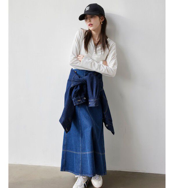 VIS「バックレースアップフレアデニムスカート/イージーケア」|スカート|