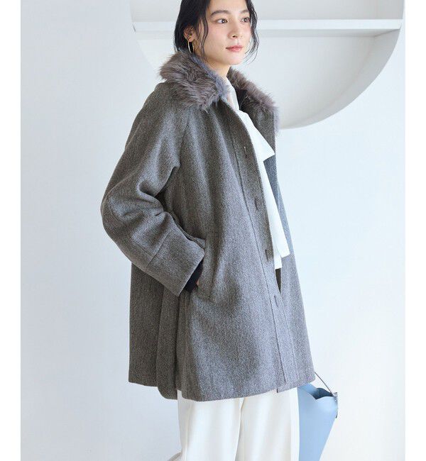 VIS「ファー付きAラインステンコート」|ステンカラーコート|グレー(07)