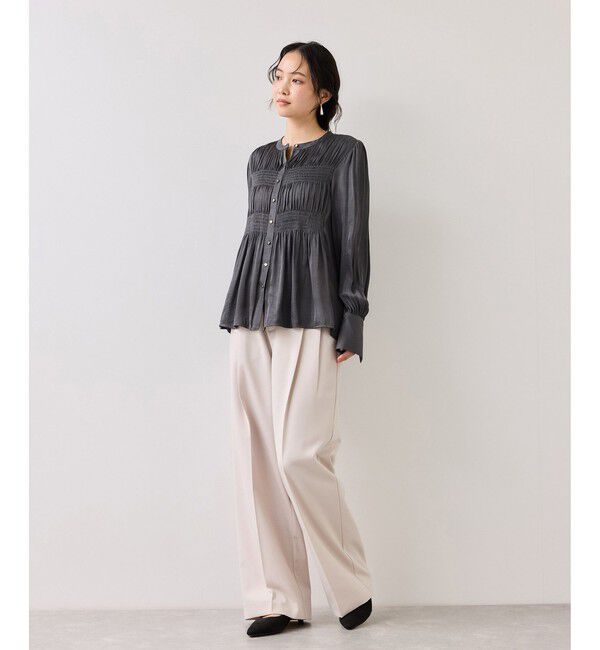 VIS「エアリーサテンシャーリングブラウス/イージーケア」|シャツ・ブラウス|