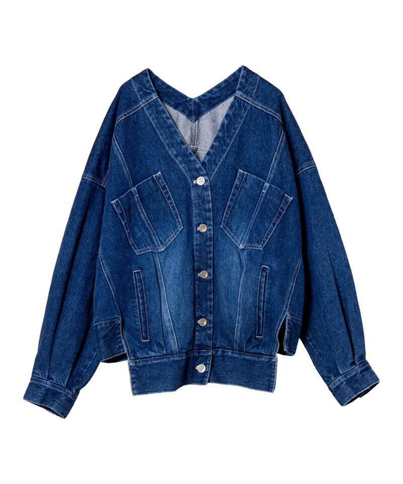  「ノーカラーデニムジャケット」|デニムジャケット|