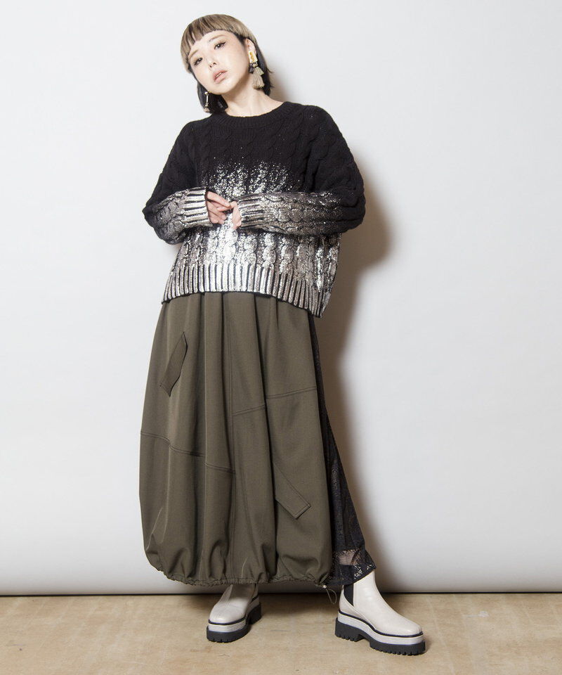  「レースプリーツ切替スカート」|スカート|