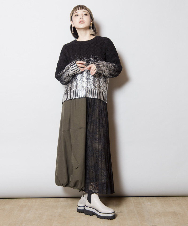  「レースプリーツ切替スカート」|スカート|