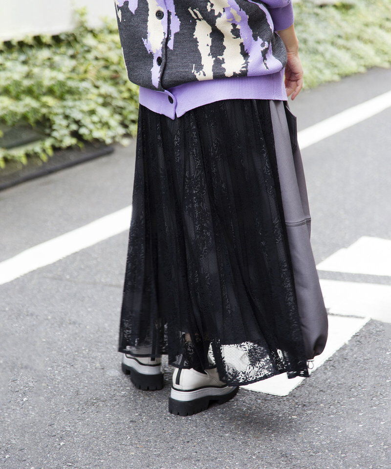  「レースプリーツ切替スカート」|スカート|