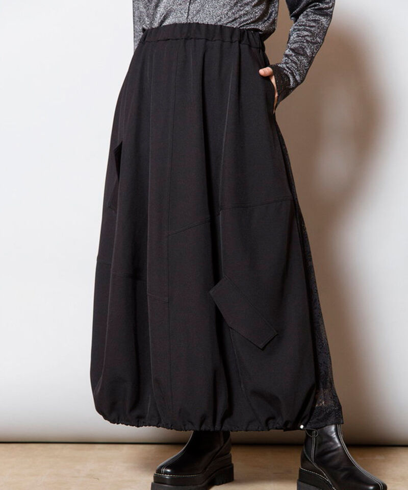  「レースプリーツ切替スカート」|スカート|BLACK