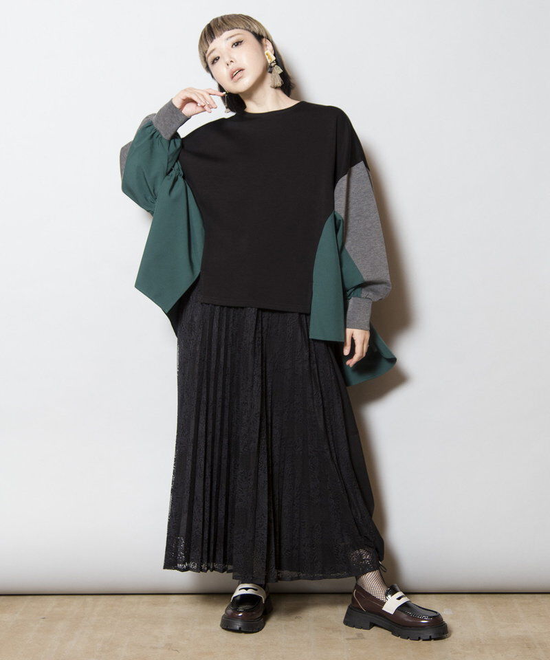 「レースプリーツ切替スカート」|スカート|