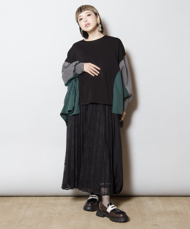  「レースプリーツ切替スカート」|スカート|