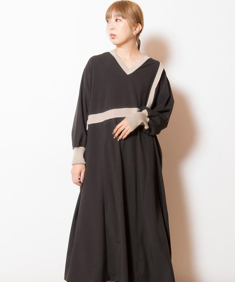  「2WAY配色切替ワンピース」|ワンピース|BLACK