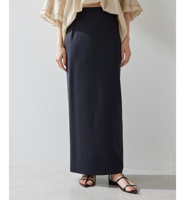 「ジャージーIラインロングスカート」|スカート|ブラック