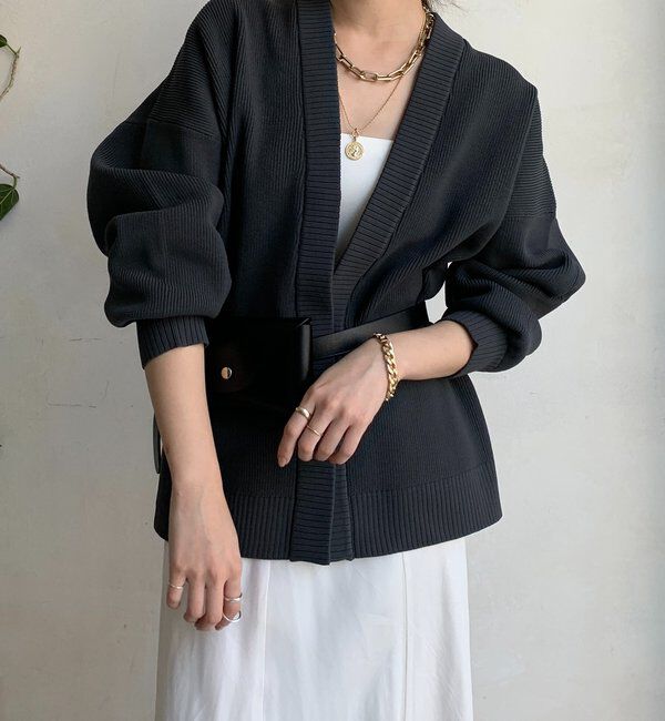  「ストレッチヤーン片畦カーディガン」|カーディガン|チャコールグレー