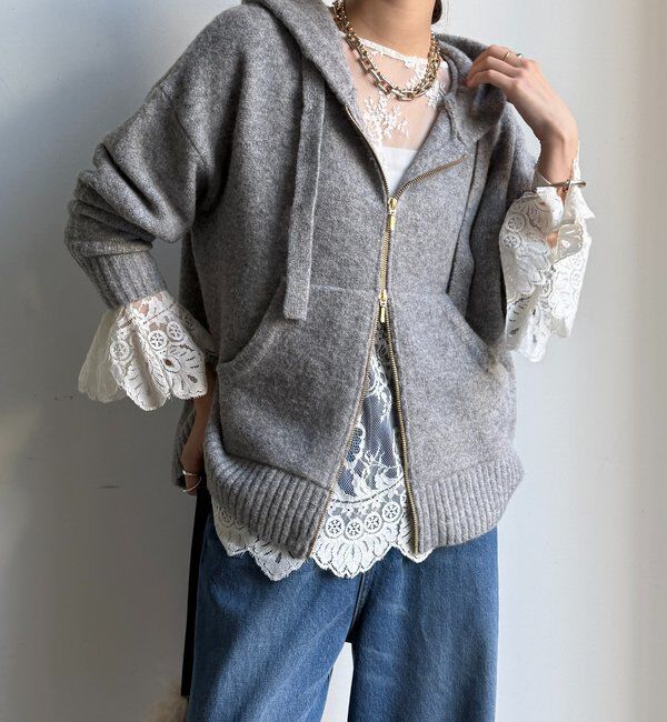  「ホイップヤーンジップフーディー」|カーディガン|チャコールグレー