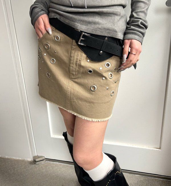  「硫化ツイルアイレットミニスカート」|スカート|ベージュ