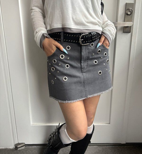  「硫化ツイルアイレットミニスカート」|スカート|